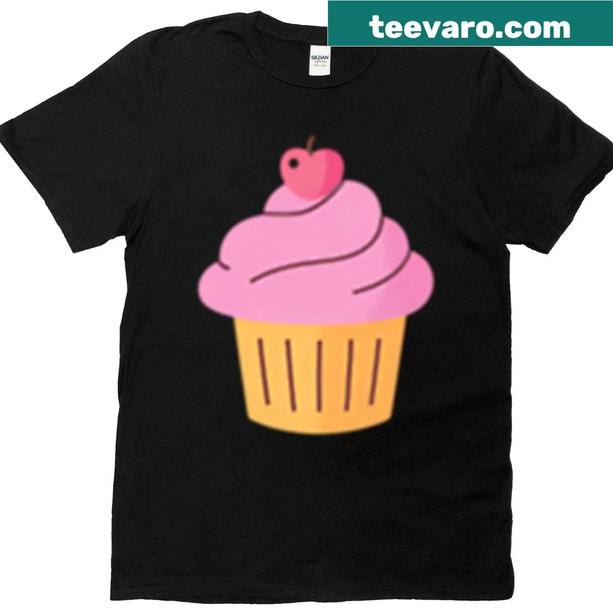 T-shirt featuring a cute cherry cupcake sticker design — on a men's t-shirt