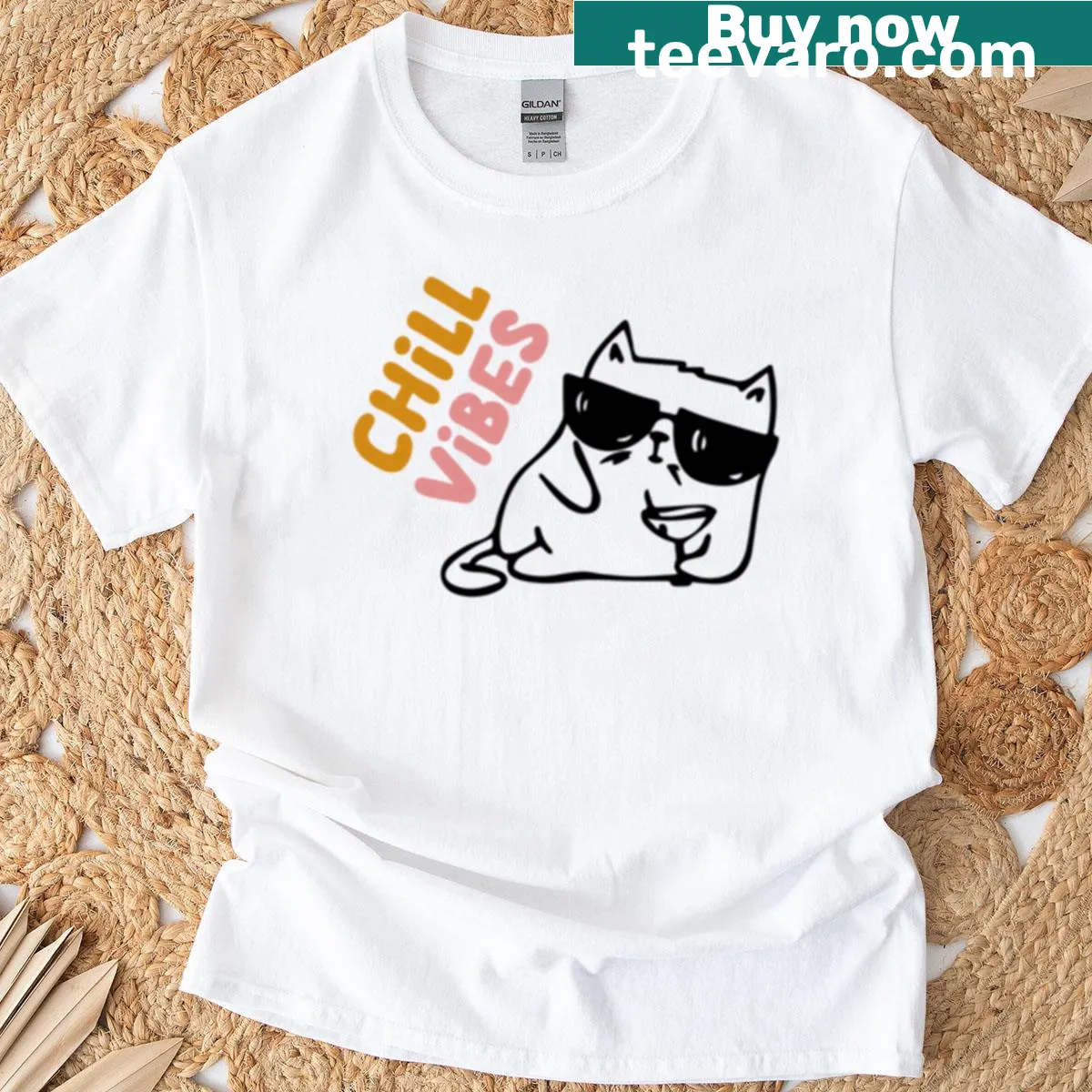 Cute cat t-shirt with a design radiating chill vibes — on a men's t-shirt