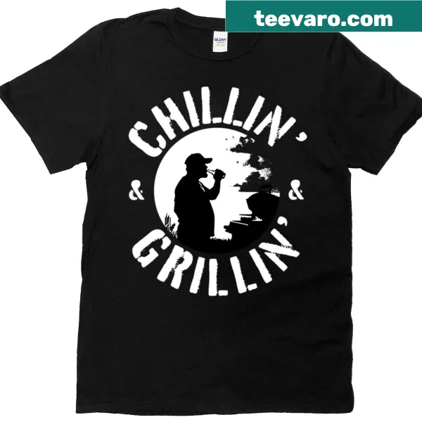 Illustrated t-shirt with a grill and playful typography about grilling.