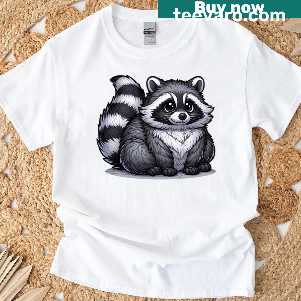 Oversized T-shirt with a cute illustration of a chonky raccoon — on a men's t-shirt