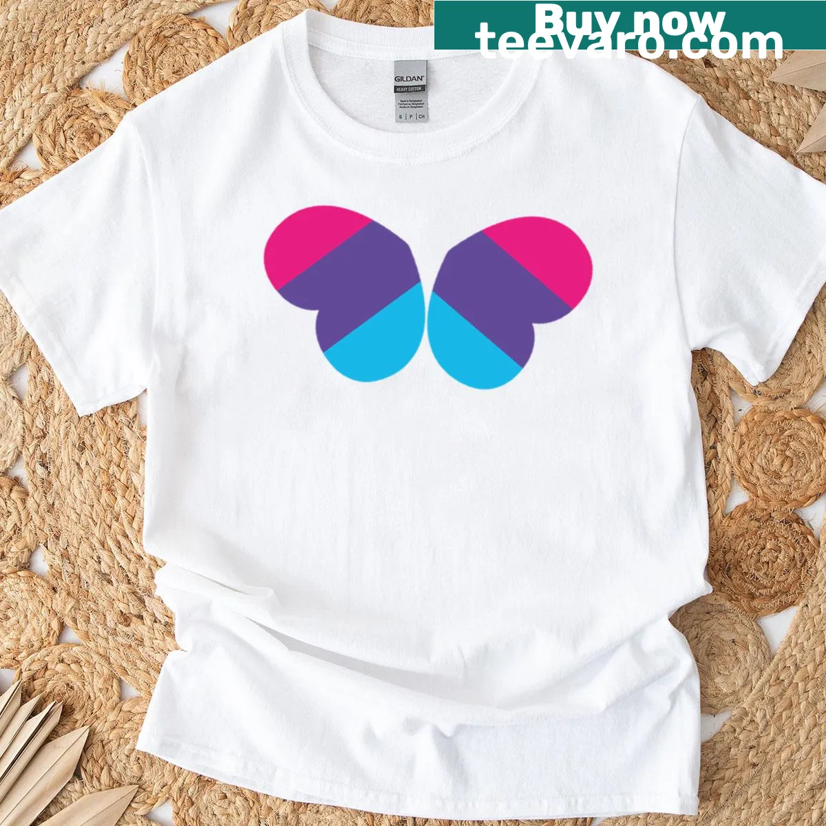 Cisgender Flag Butterfly Pride Hearts T-shirt symbolizing inclusivity — on a men's t-shirt