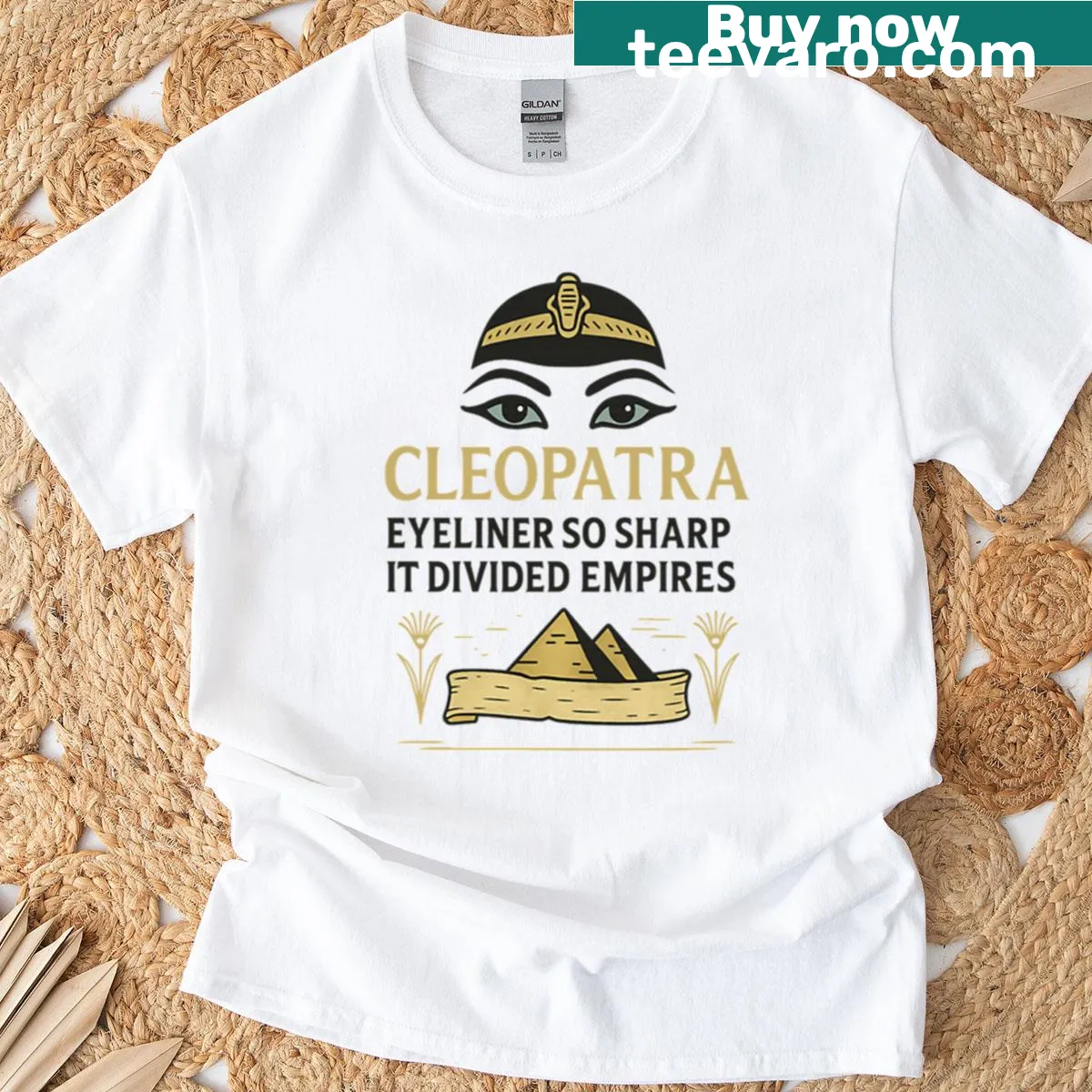 Playful Cleopatra graphic on an oversized T-shirt — on a men's t-shirt