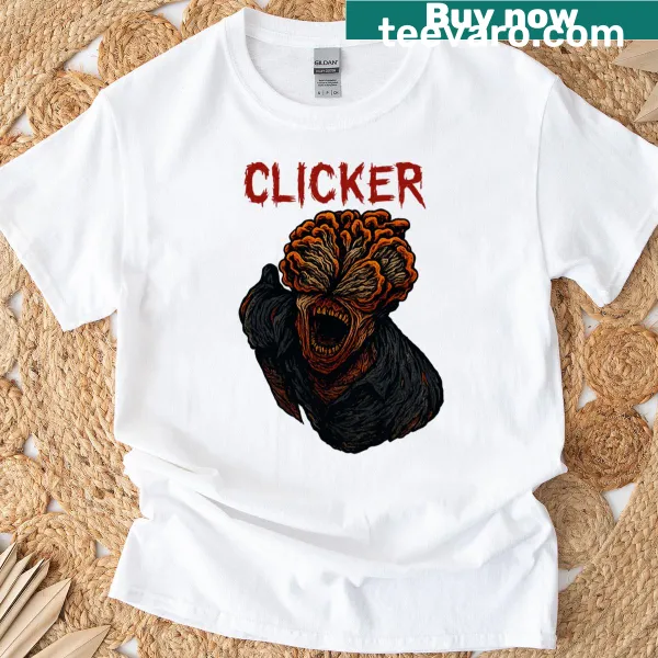 Gaming-themed t-shirt featuring a humorous 'Clicker' graphic