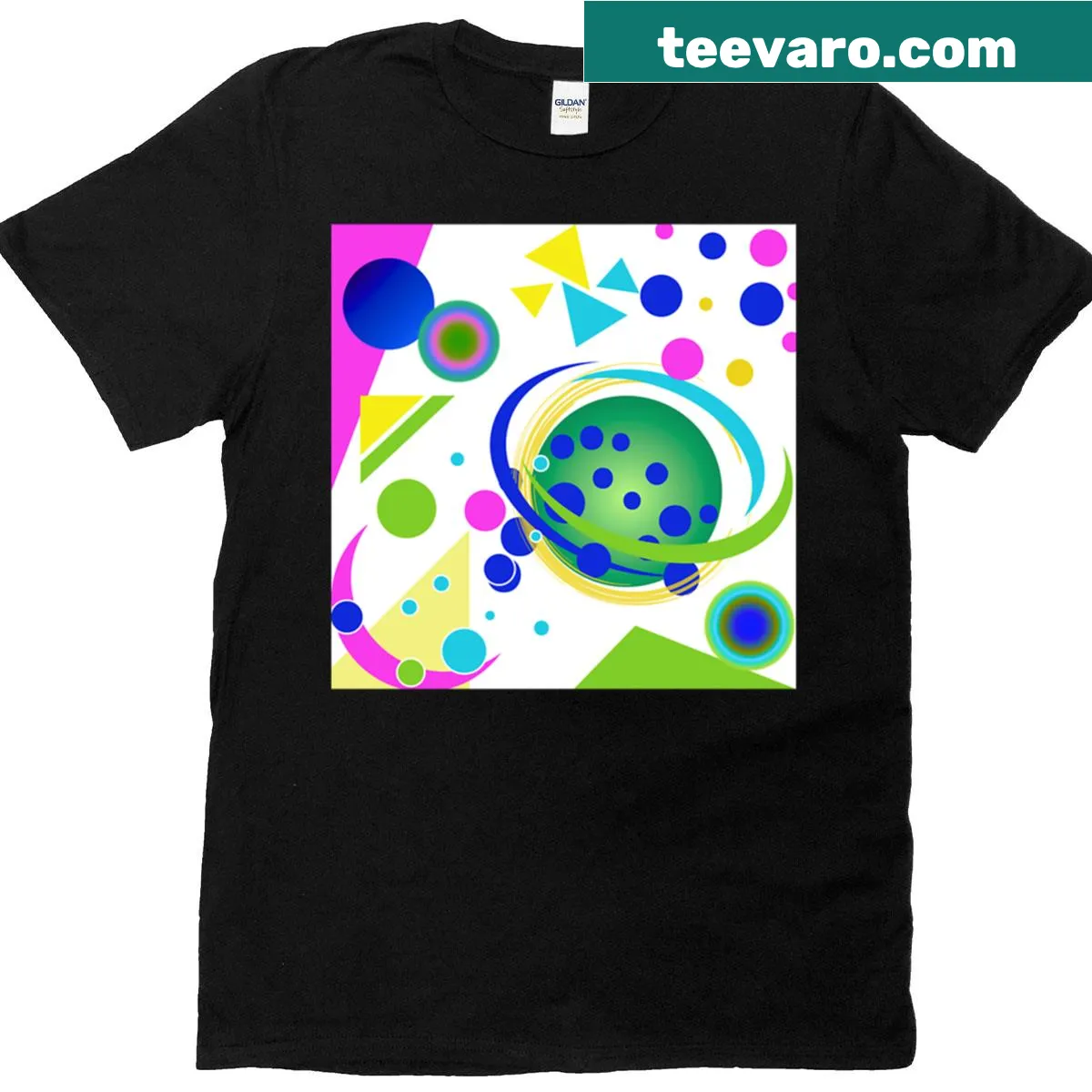 T-shirt with an abstract design of circles and triangles — on a men's t-shirt
