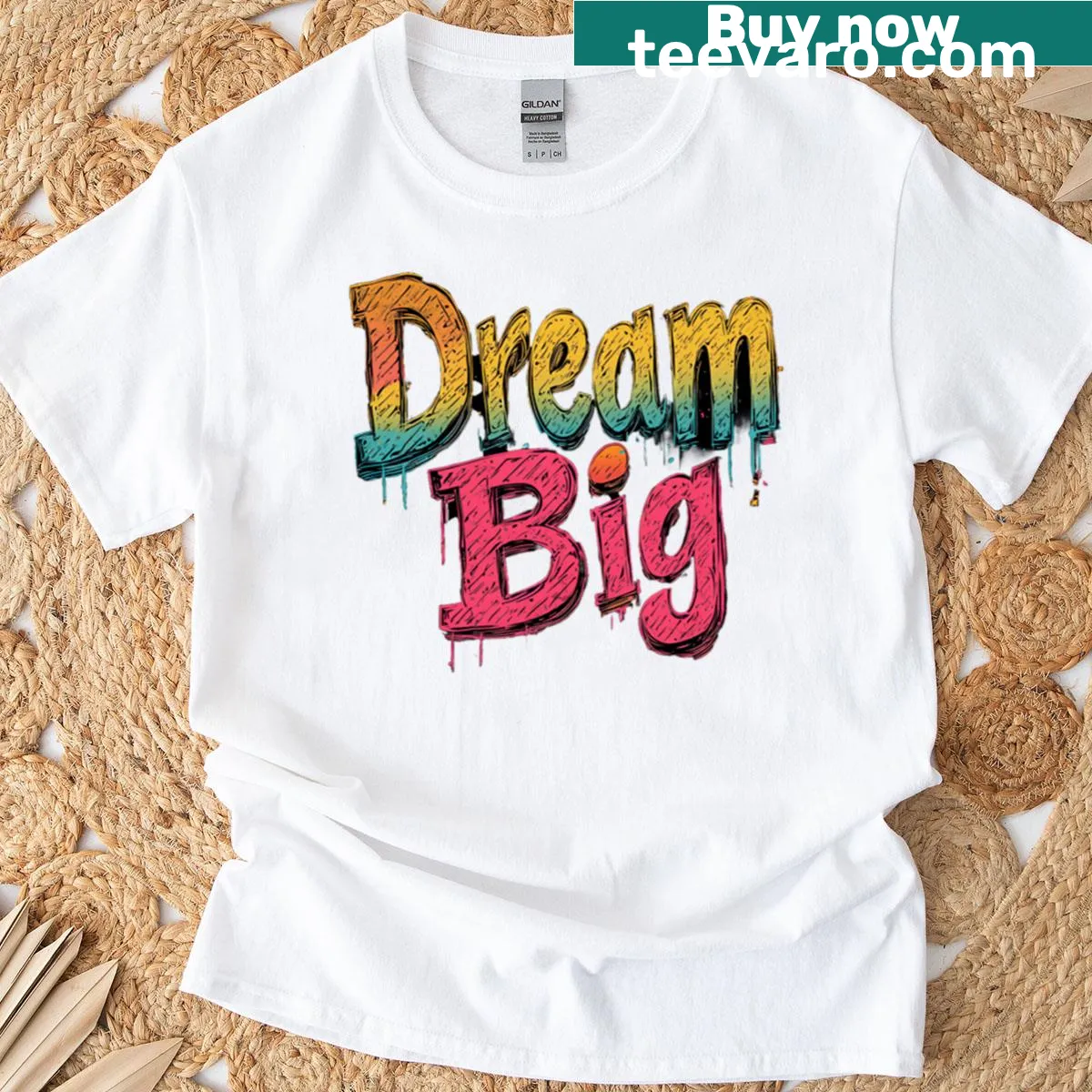 Graffiti-style T-shirt with 'Dream Big' typography design — on a men's t-shirt