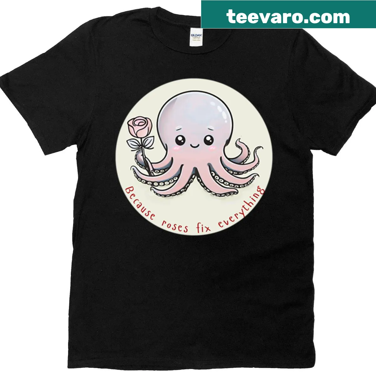 T-shirt featuring a cute octopus with a rose design — on a men's t-shirt