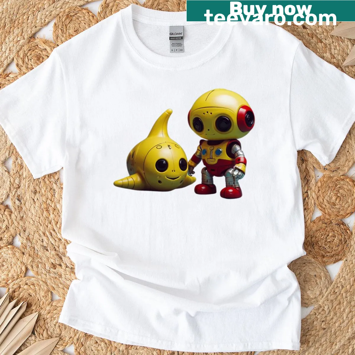 Cute cartoon robots on a T-shirt design — on a men's t-shirt
