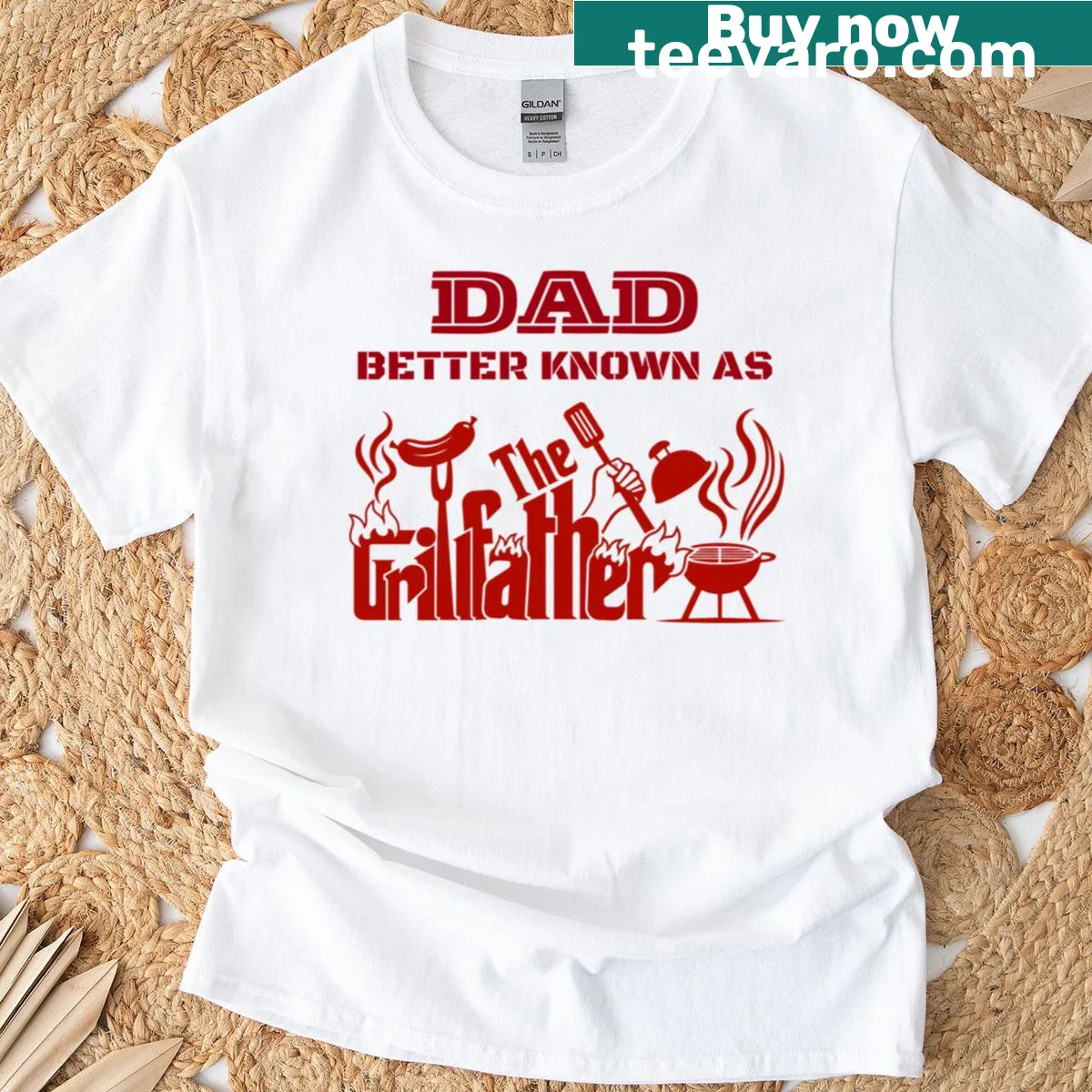 Vintage Grillfather t-shirt with humorous phrase in distressed style — on a men's t-shirt