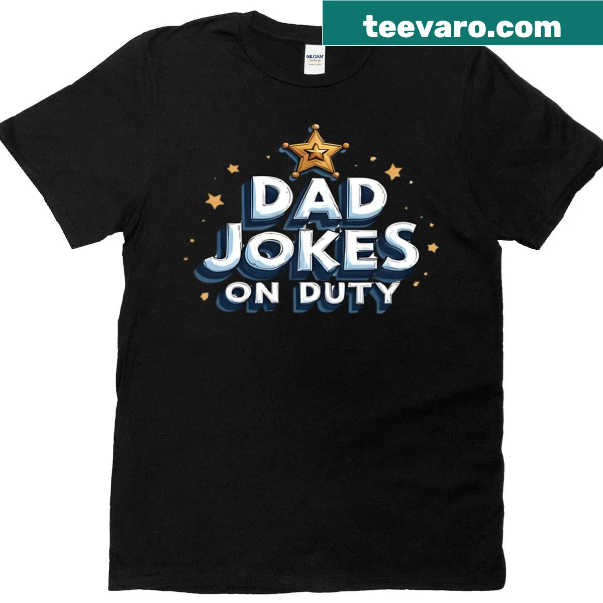 T-shirt saying 'Dad Jokes On Duty.' — on a men's t-shirt
