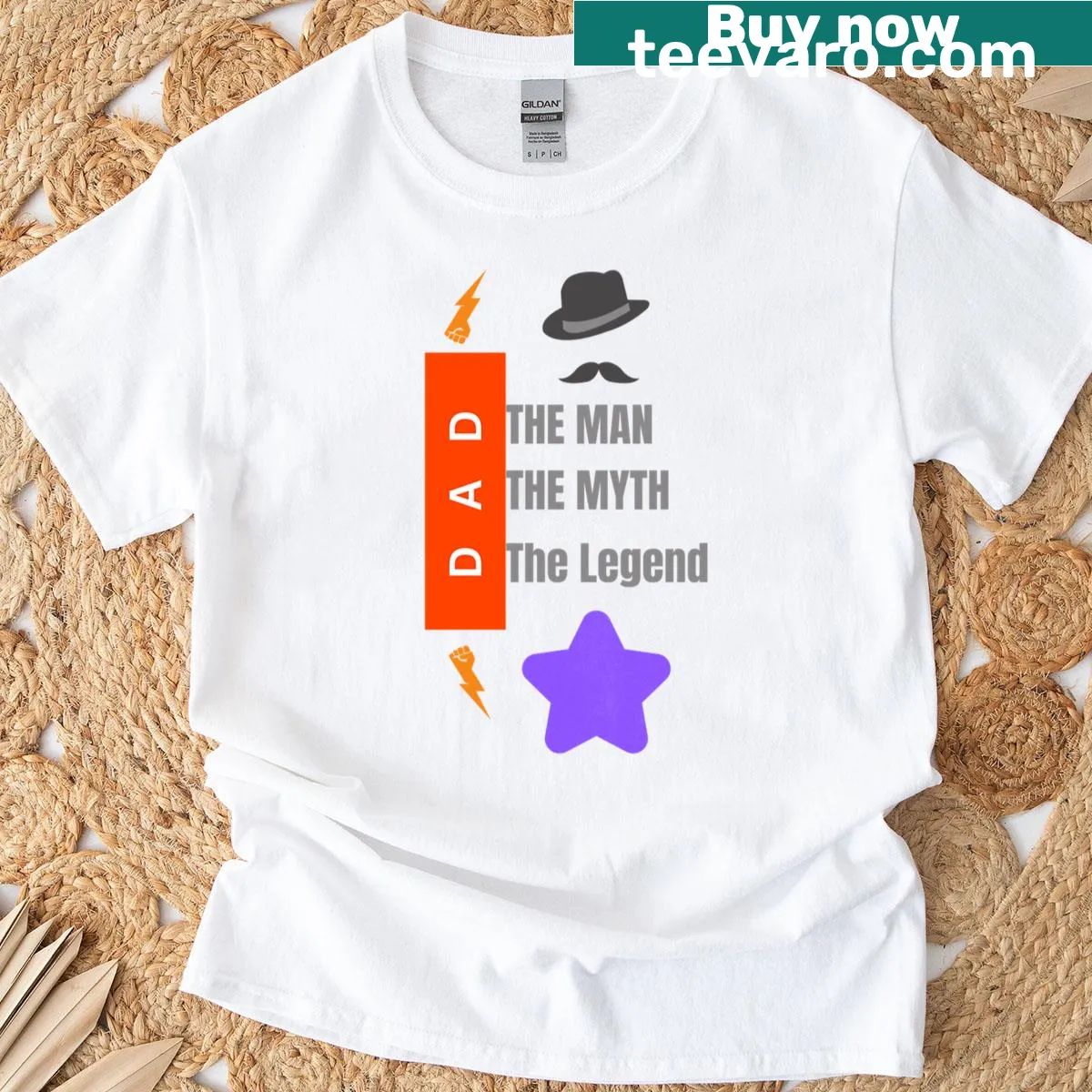 Retro t-shirt featuring 'Dad: The Man The Myth The Legend' text — on a men's t-shirt