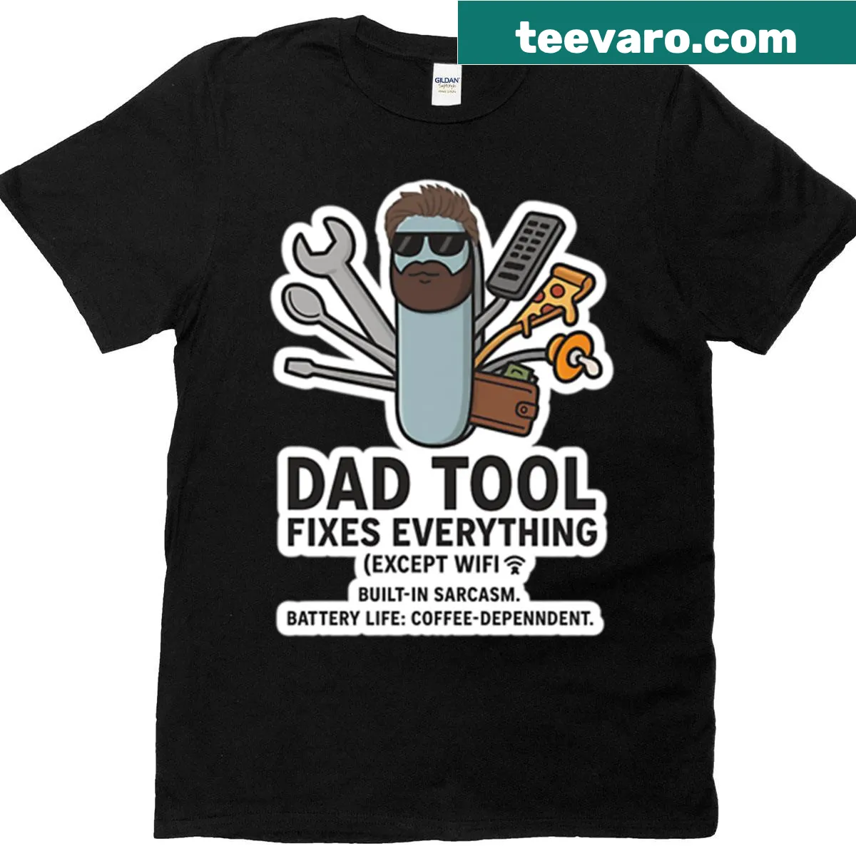 Humorous Dad Tool design t-shirt with playful slogan — on a men's t-shirt