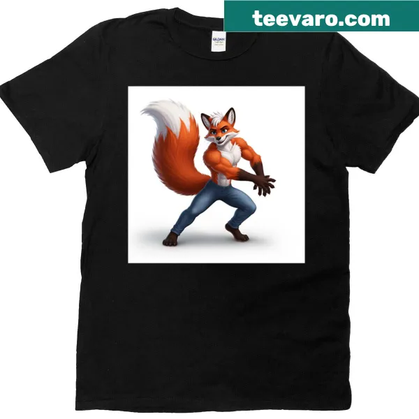 Illustration of a dancing male fox in blue jeans