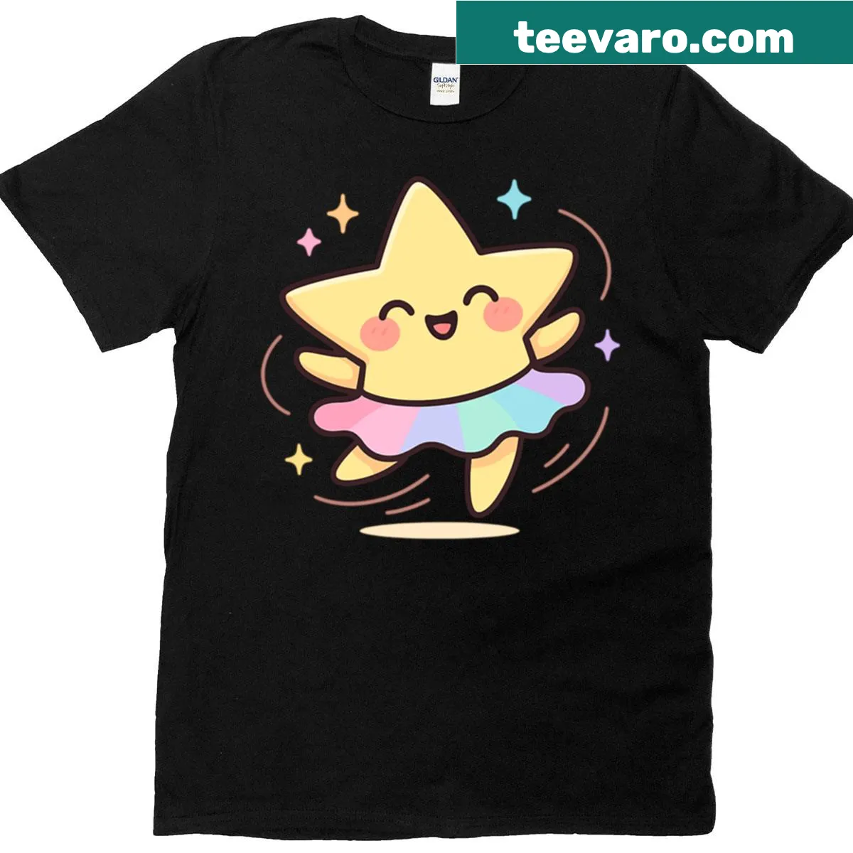Oversized t-shirt with an illustration of a dancing star in a rainbow skirt — on a men's t-shirt