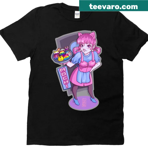 Illustration of diverse mochi desserts on a t-shirt