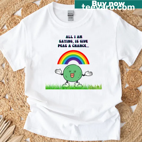 Playful oversized tee with 'Eat Your Veggies In Peace' text