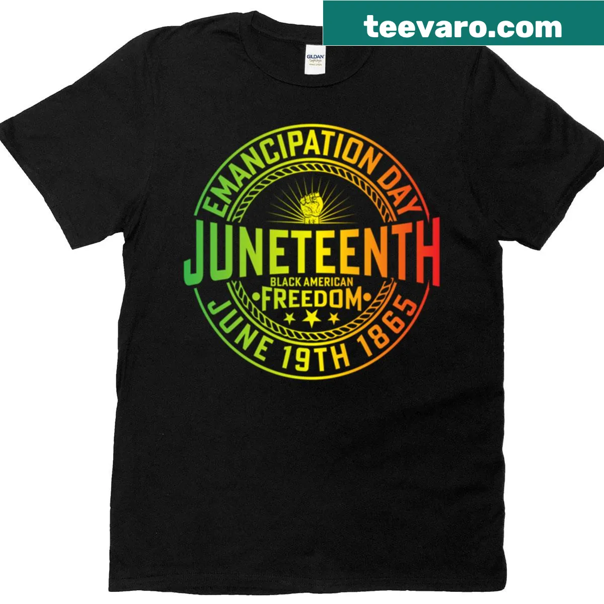 Emancipation Day T-shirt with bold typography celebrating freedom — on a men's t-shirt