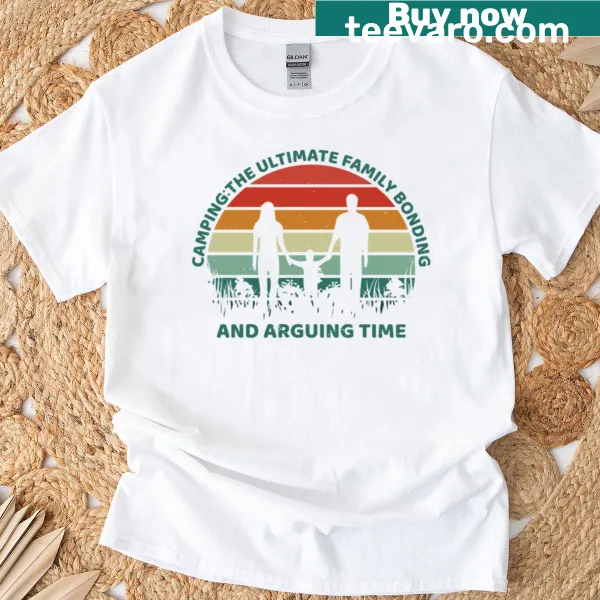 Camping-themed t-shirt with family camping crew graphic