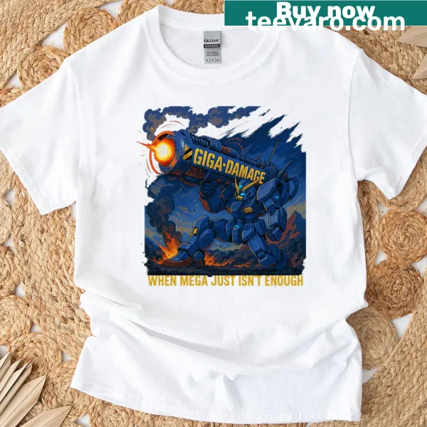 Illustration of a giant mecha cannon on a T-shirt
