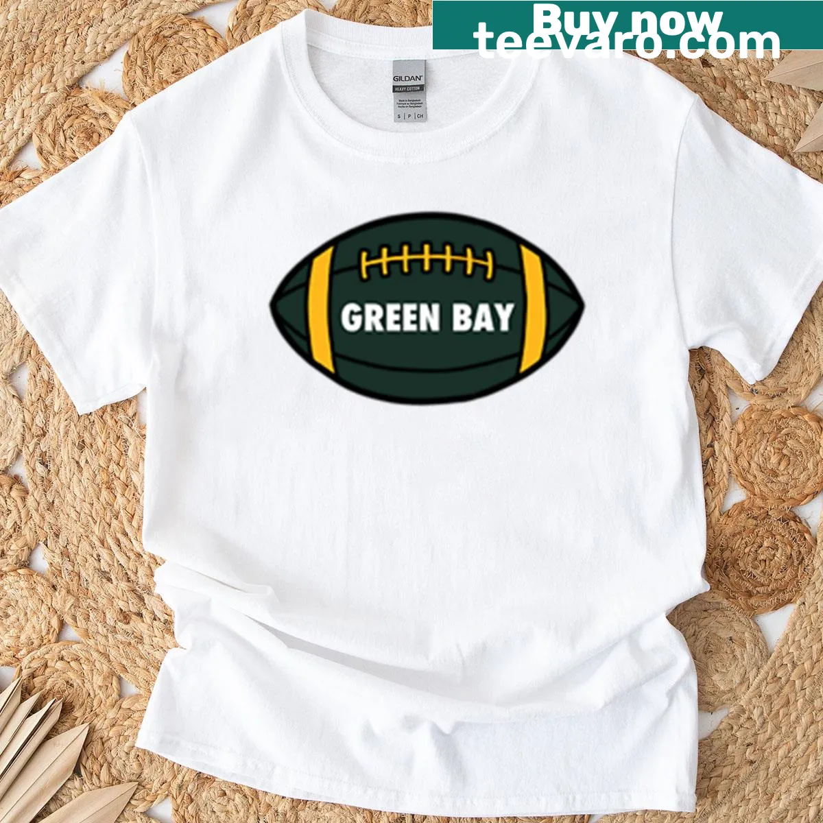 Green Bay Football T-shirt featuring bold team lettering — on a men's t-shirt