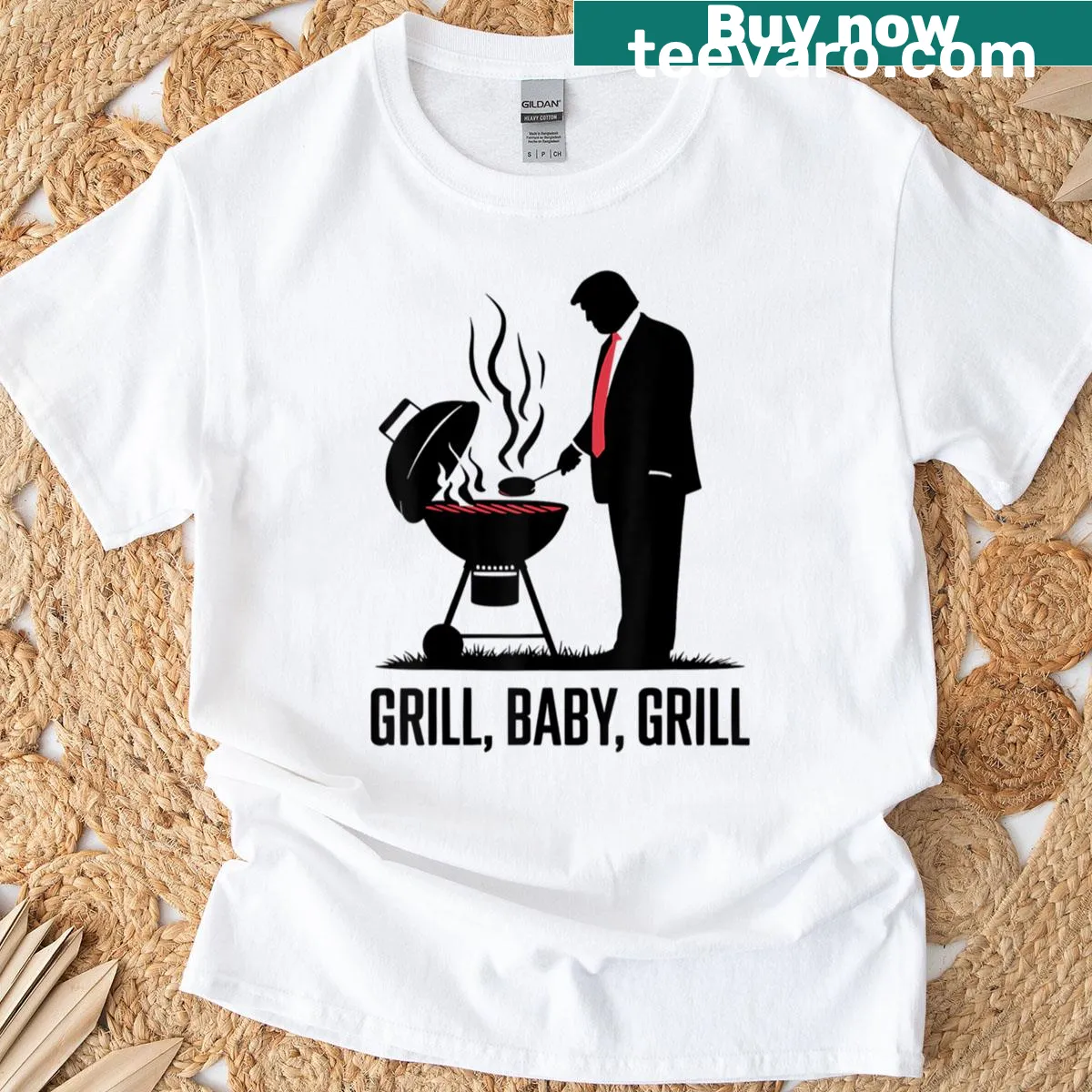 Funny Fourth of July T-shirt with Trump silhouette and grilling theme — on a men's t-shirt