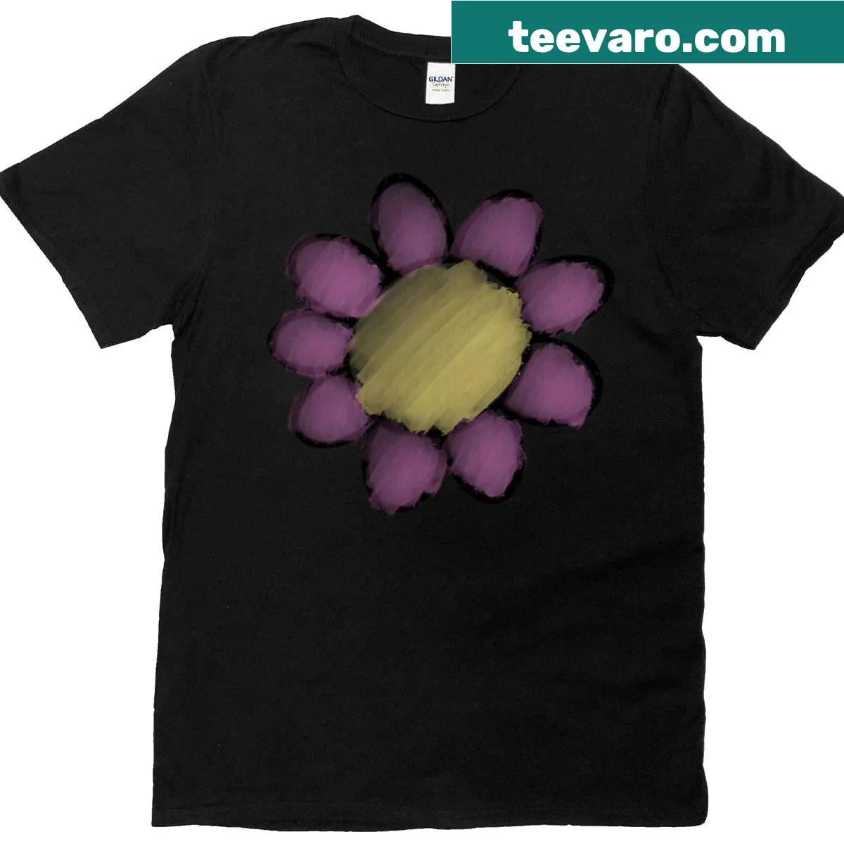 Oversized T-shirt featuring a grungy pink flower illustration — on a men's t-shirt