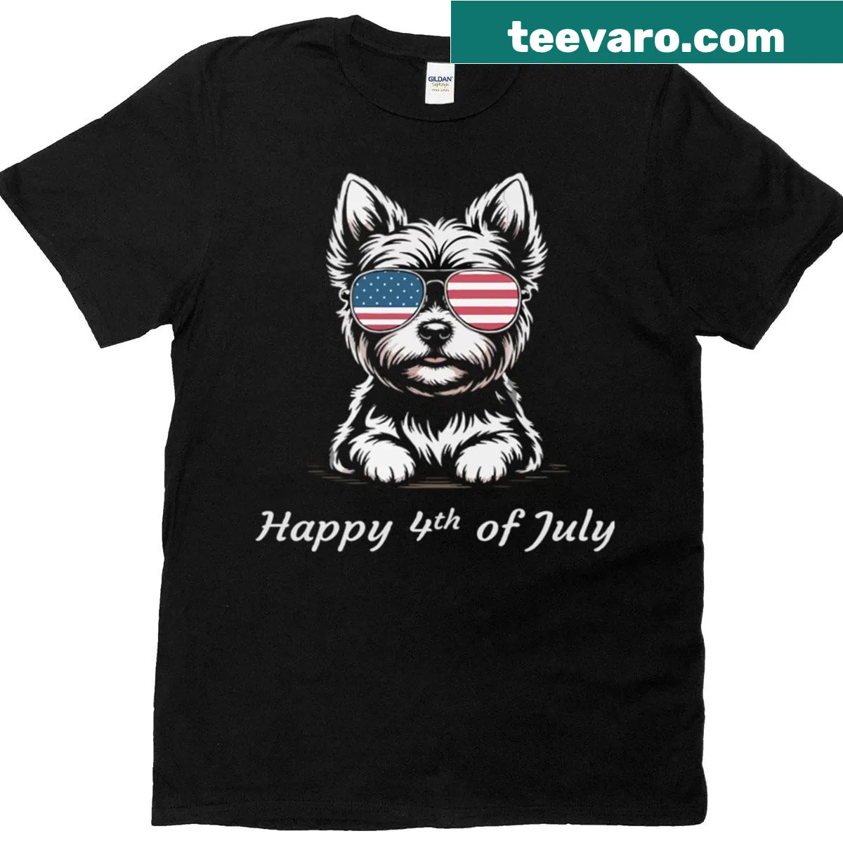 Funny dog design for 4th of July T-shirt — on a men's t-shirt