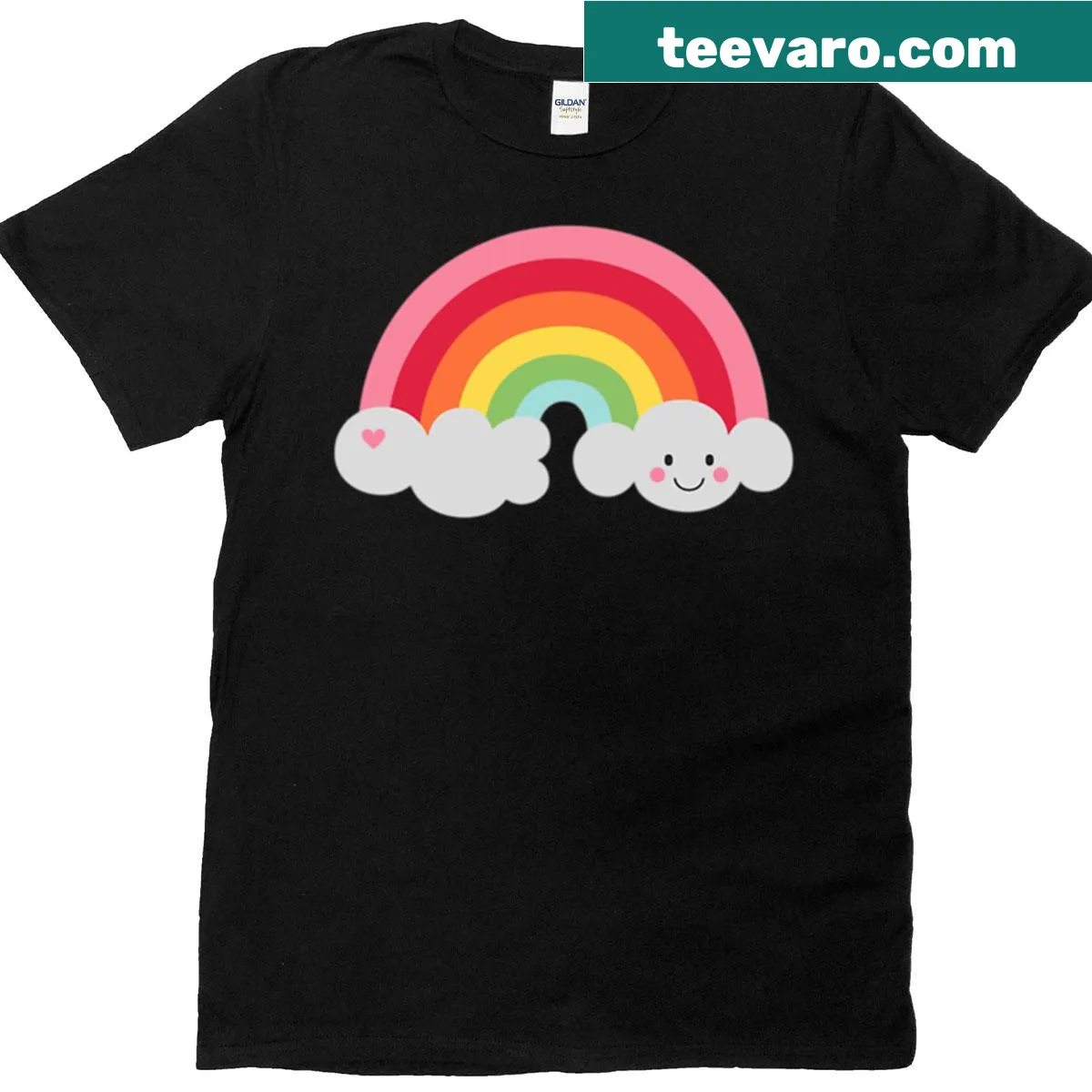 Happy rainbow design with uplifting message on T-shirt — on a men's t-shirt
