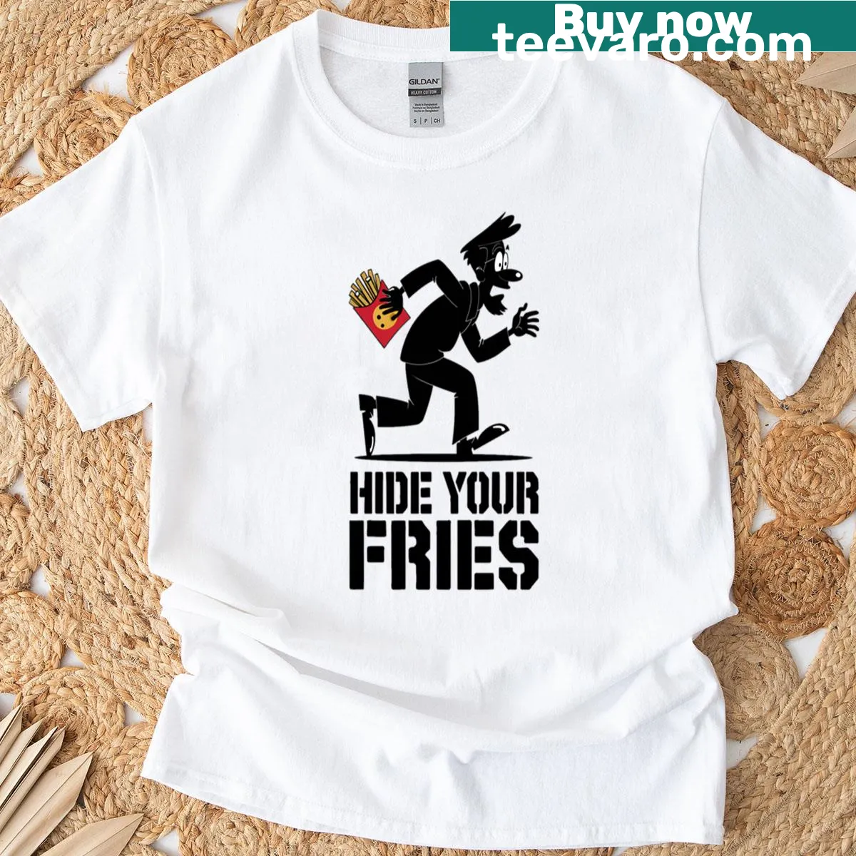 Funny Dad Tax t-shirt with humor about hiding fries — on a men's t-shirt