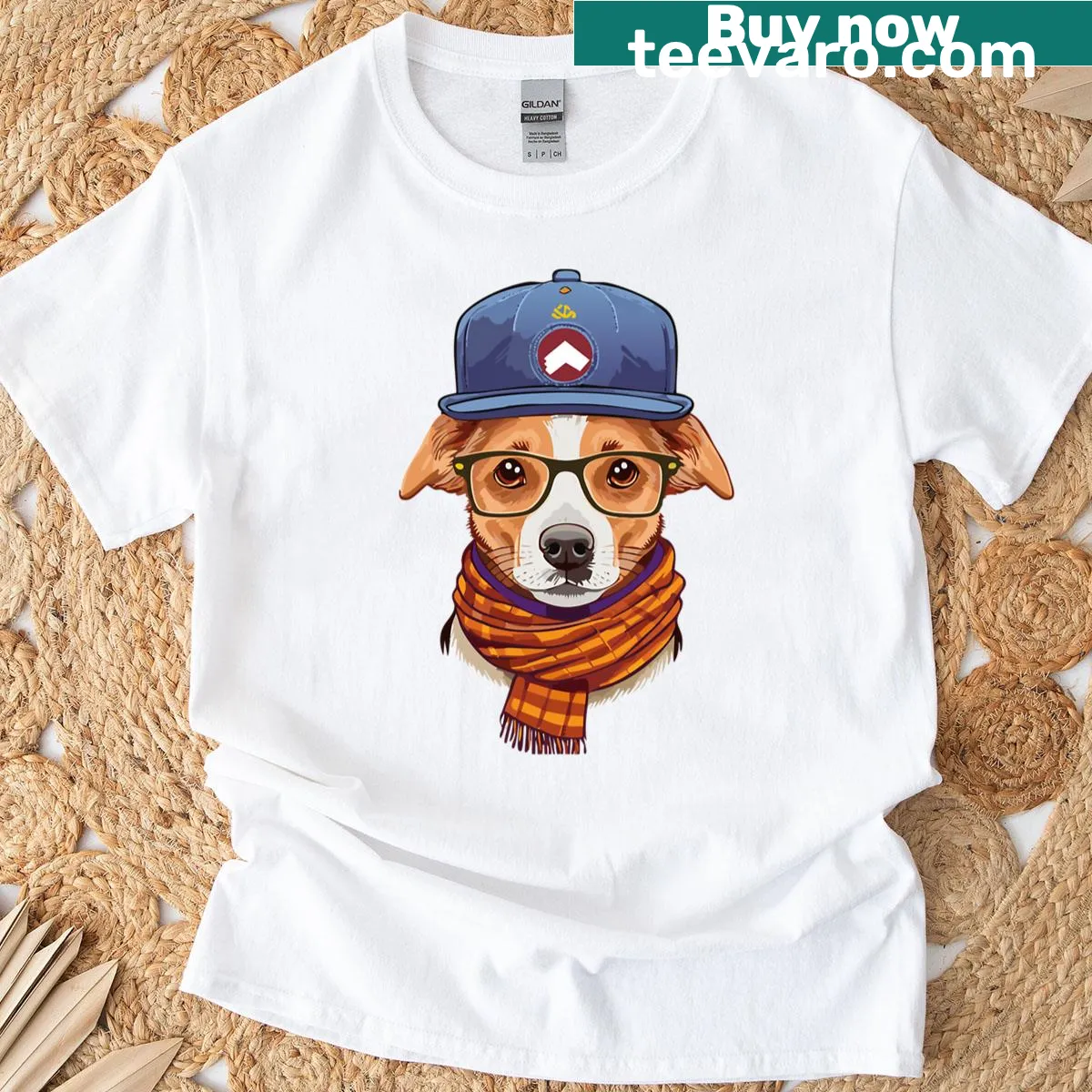 Hipster dog logo t-shirt featuring a stylish dog graphic — on a men's t-shirt