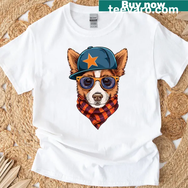 Oversized t-shirt featuring a trendy hipster dog logo