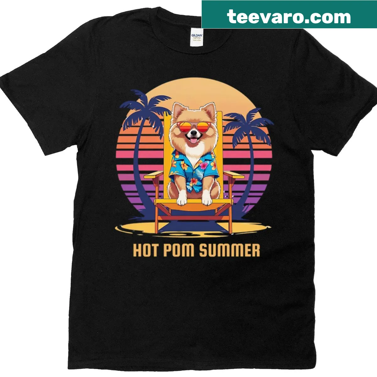 Oversized t-shirt with the phrase 'Hot Pom Summer' celebrating summer vibes and pomeranians — on a men's t-shirt
