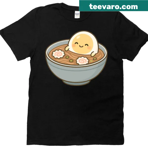 Illustration of hot tub egg in soba noodles on T-shirt