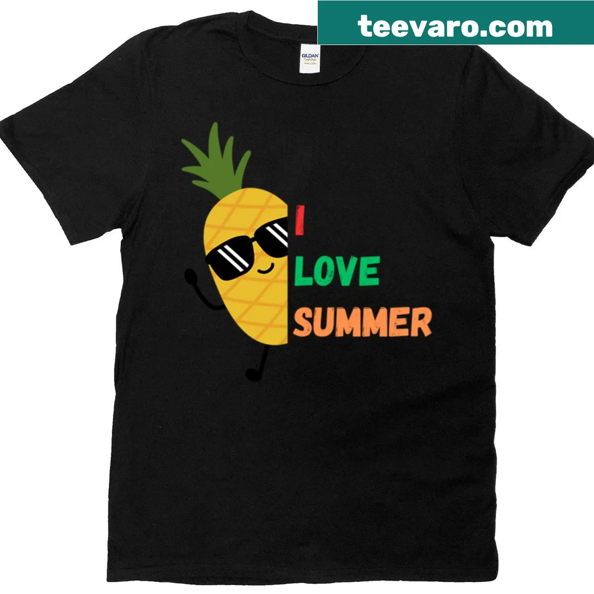 Illustration of a cool pineapple with sunglasses — on a men's t-shirt
