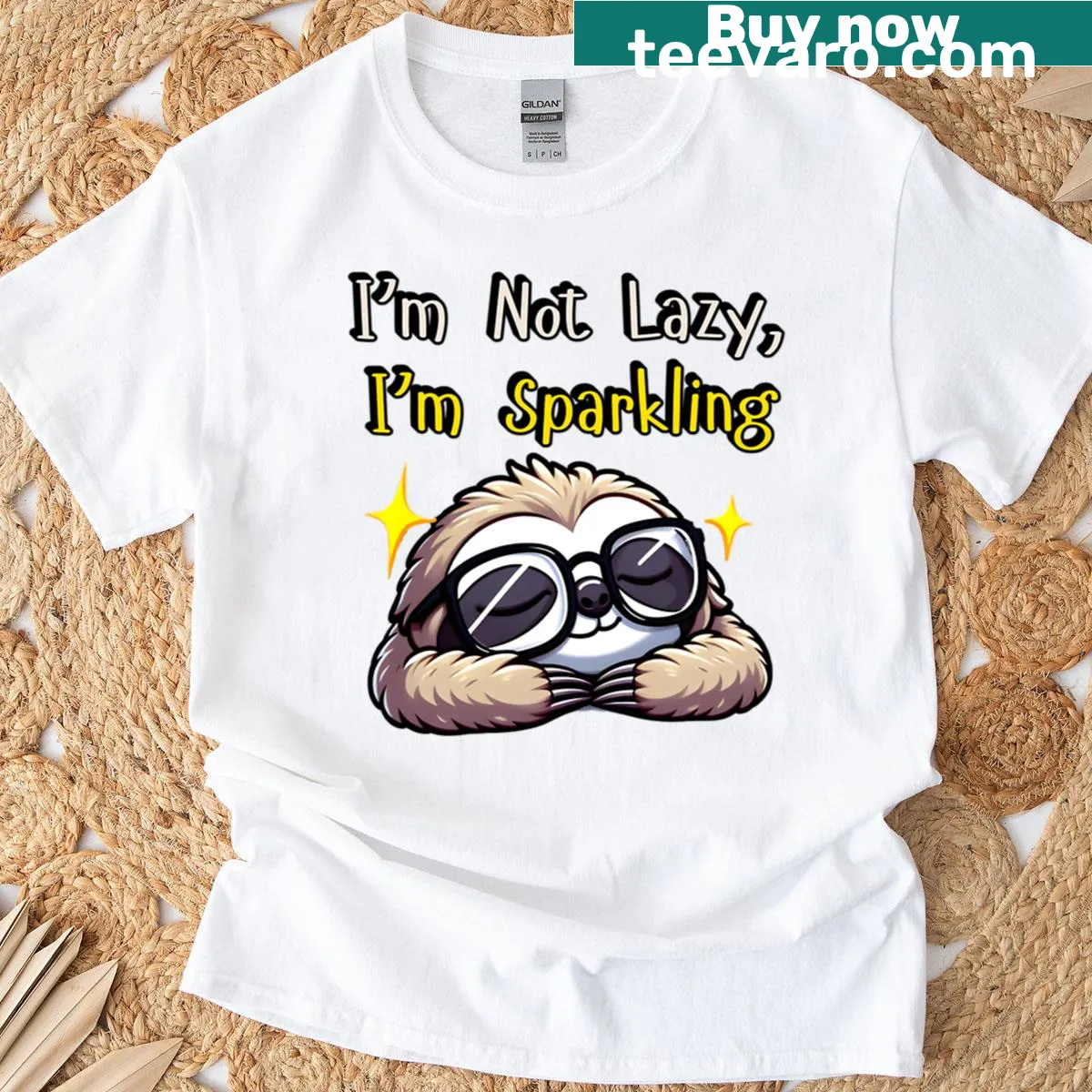 Cute sloth T-shirt with the phrase 'I'm Not Lazy, I'm Sparkling' — on a men's t-shirt