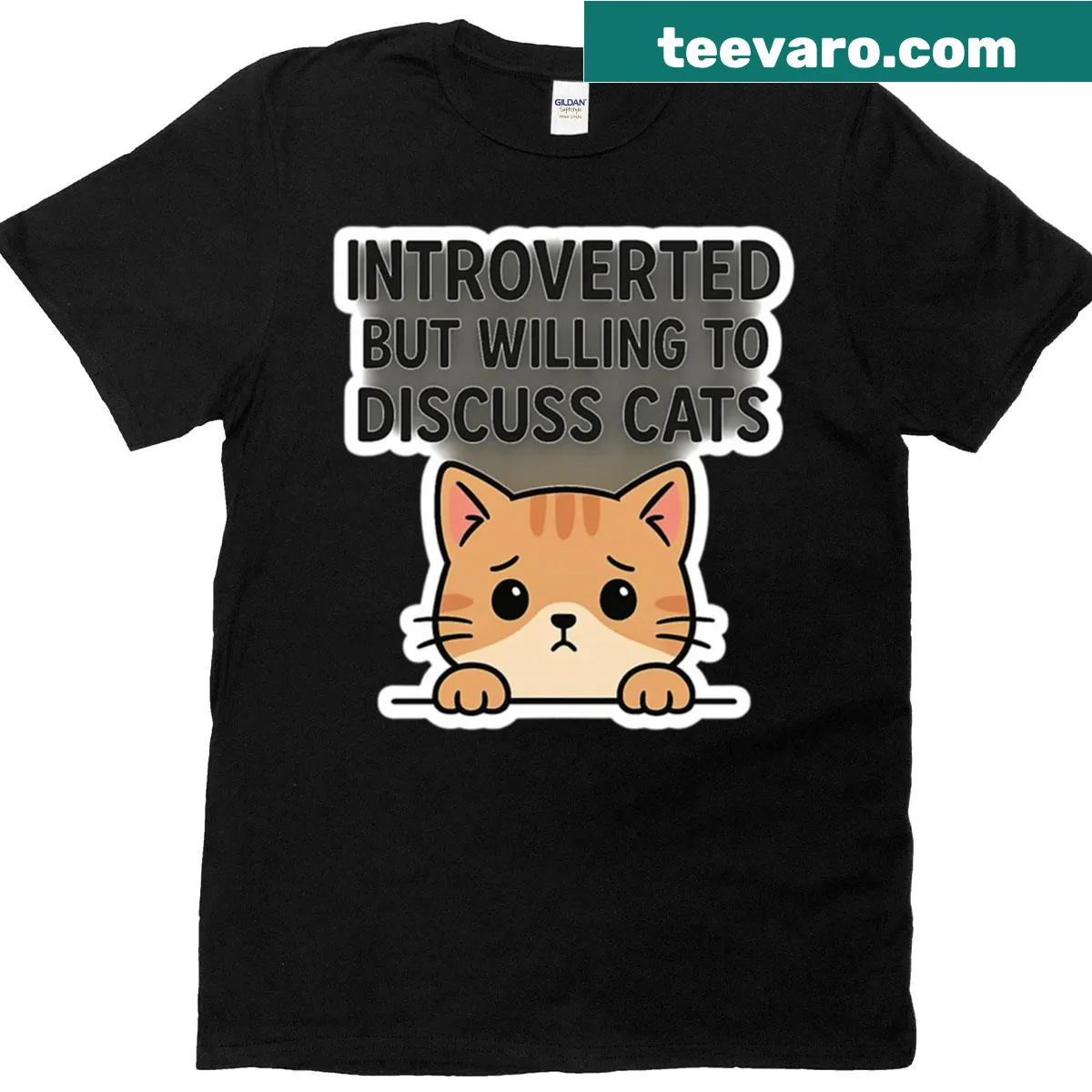 Funny introvert cat shirt with humorous text — on a men's t-shirt