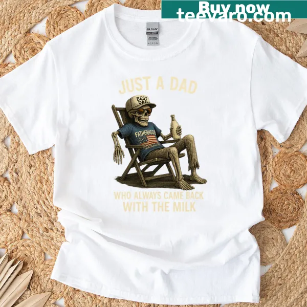 Funny dad joke t-shirt with a skeleton and milk-themed text