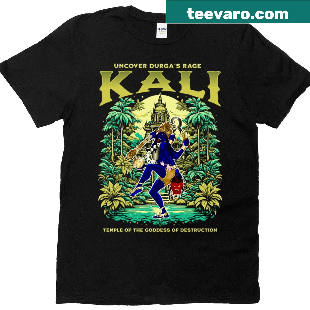 Oversized T-shirt featuring an illustration of the Kali Goddess — on a men's t-shirt