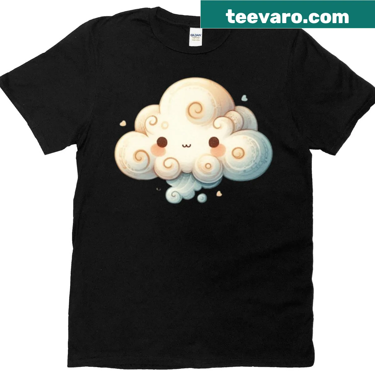 Cute oversized T-shirt featuring a fluffy cloud with playful details — on a men's t-shirt