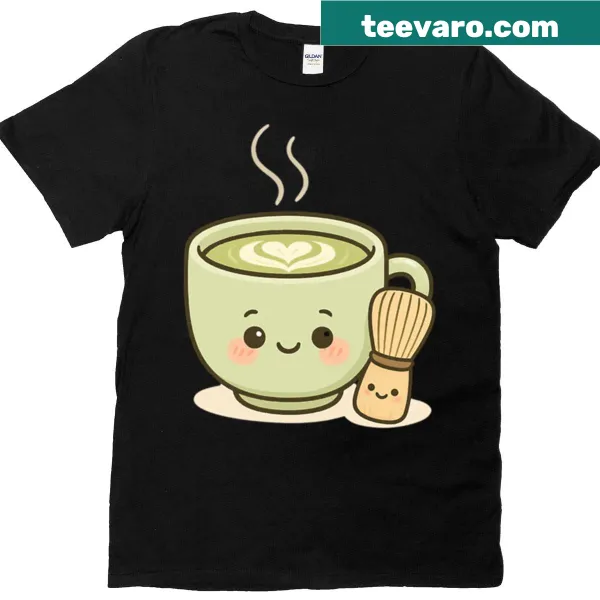 Oversized T-shirt featuring a kawaii matcha latte and whisk design
