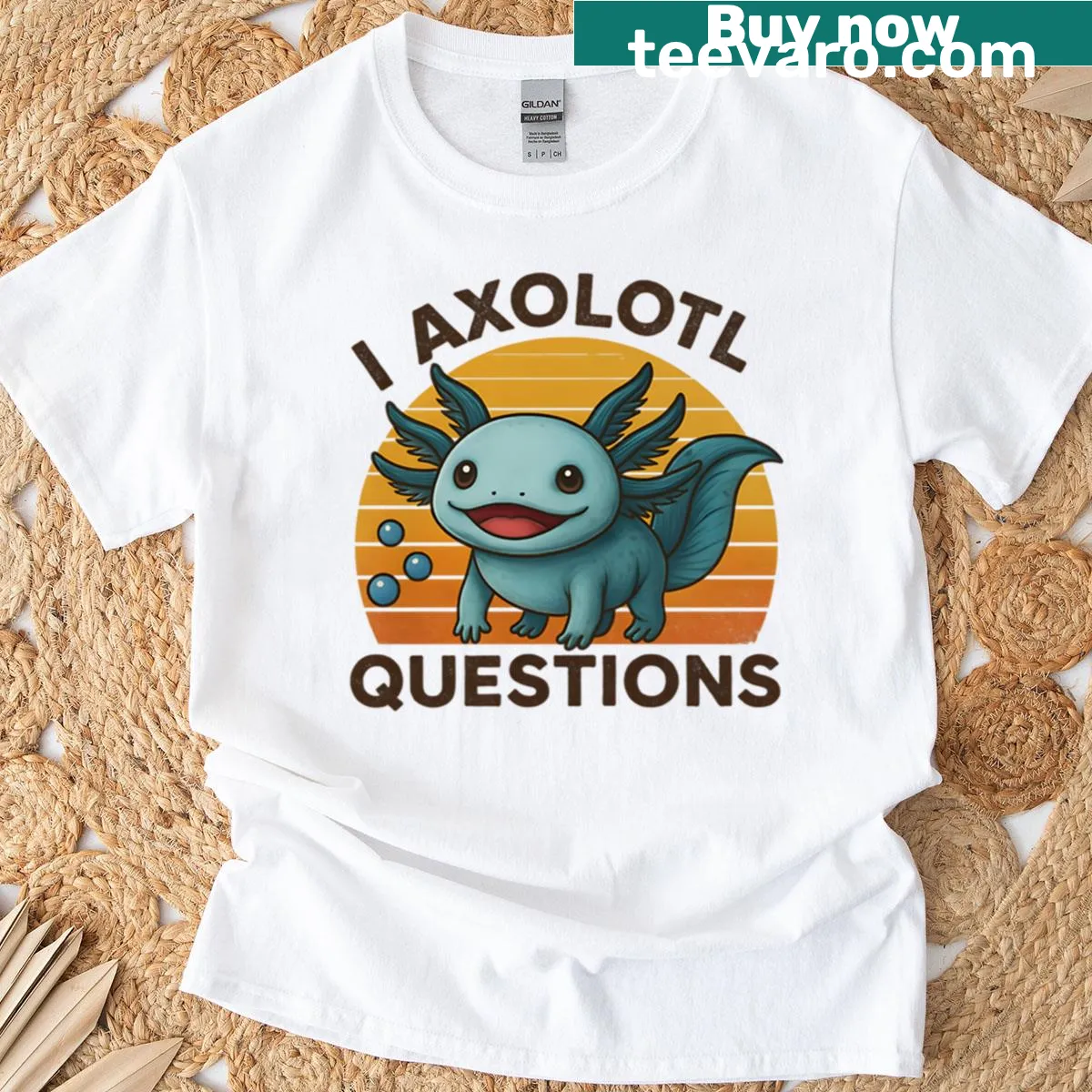 Funny kids T-shirt with the phrase 'I Axolotl Questions' and an axolotl graphic — on a men's t-shirt