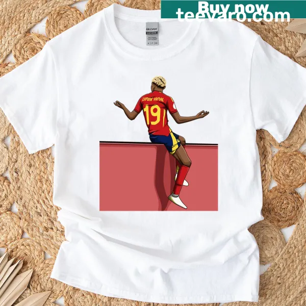 Illustration of Lamine Yamal on a sports-themed T-shirt
