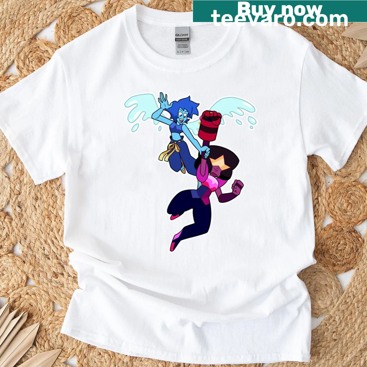 Minimalist T-shirt featuring lapis lazuli and garnet designs — on a men's t-shirt