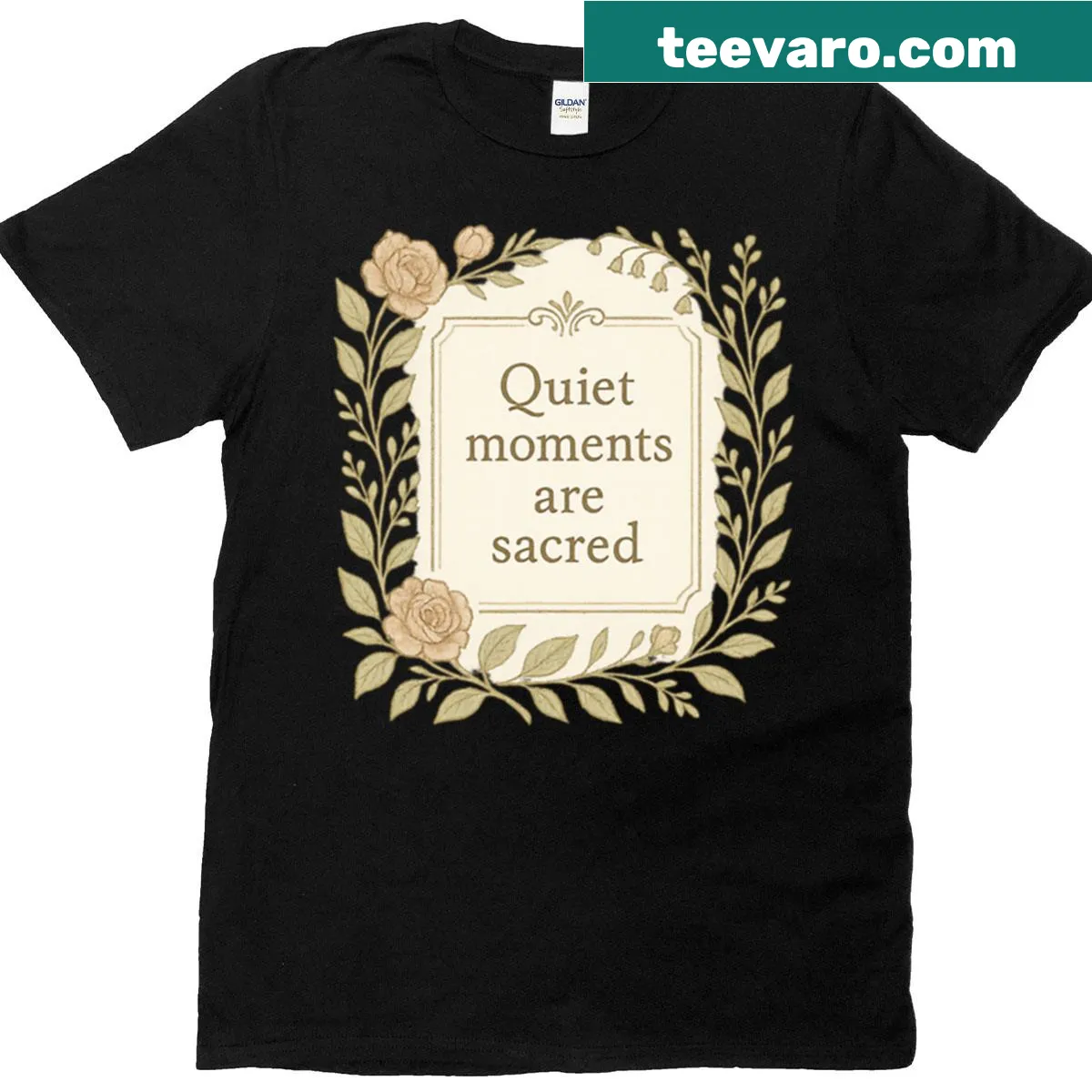Inspirational shirt with 'Let Stillness Speak' in elegant typography. — on a men's t-shirt