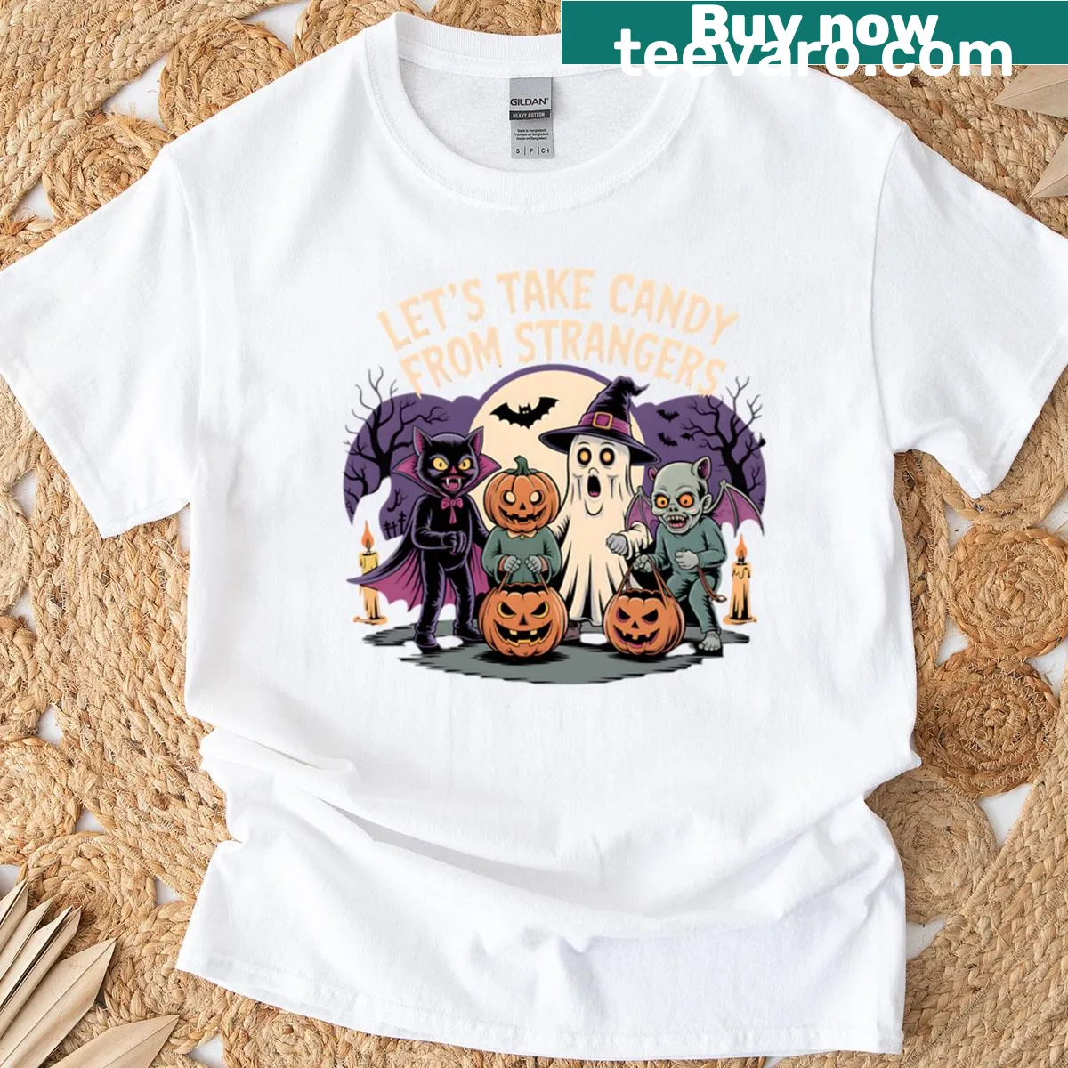 Whimsical t-shirt with playful text about taking candy — on a men's t-shirt