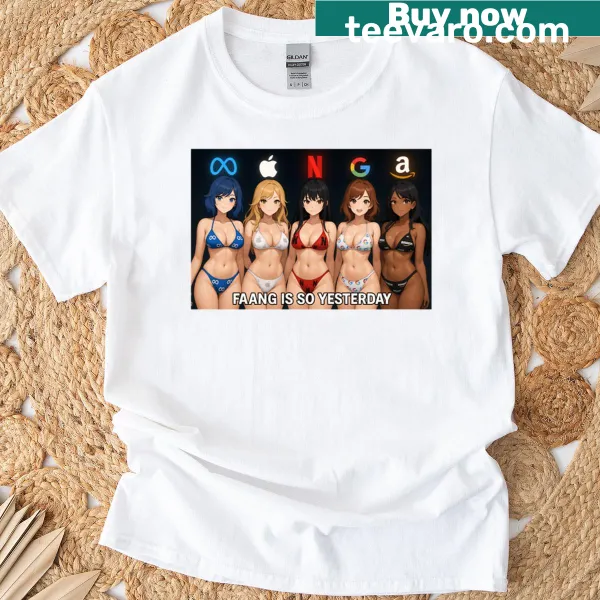 Witty t-shirt design featuring manga girls with the phrase 'Faangs Hotter Smarter Sister Group'