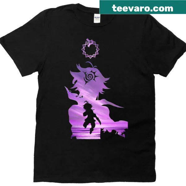 Oversized t-shirt featuring a playful cartoon of Meliodas