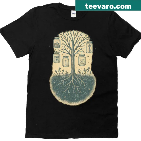 T-shirt with a serene orchard design and inspirational text