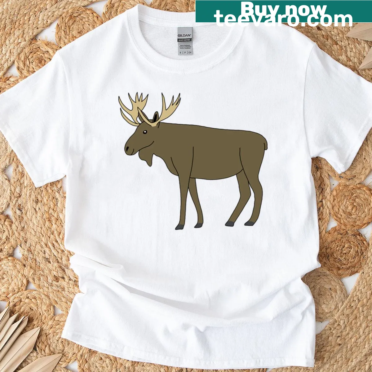 T-shirt featuring a moose graphic, simple and striking design — on a men's t-shirt