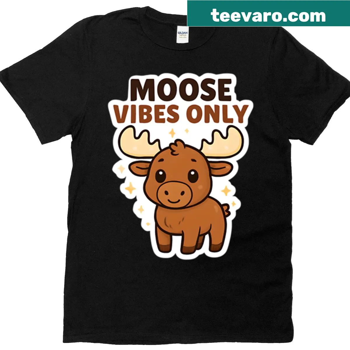 Playful moose illustration on a premium T-shirt with stickers — on a men's t-shirt