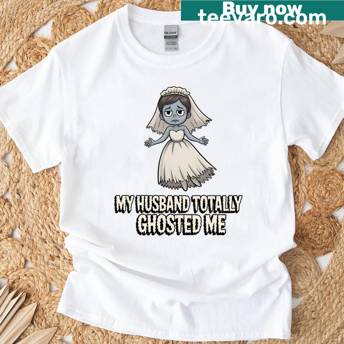 Gothic bride illustration on a spooky Halloween t-shirt. — on a men's t-shirt